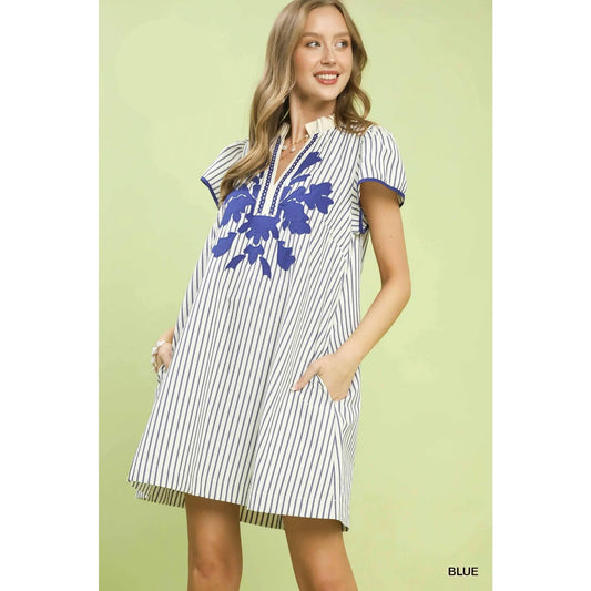 Striped Floral Applique Dress