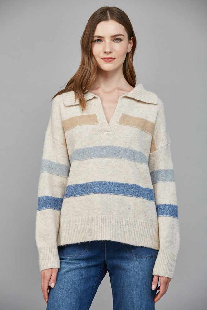 Tori Striped Collared Sweater