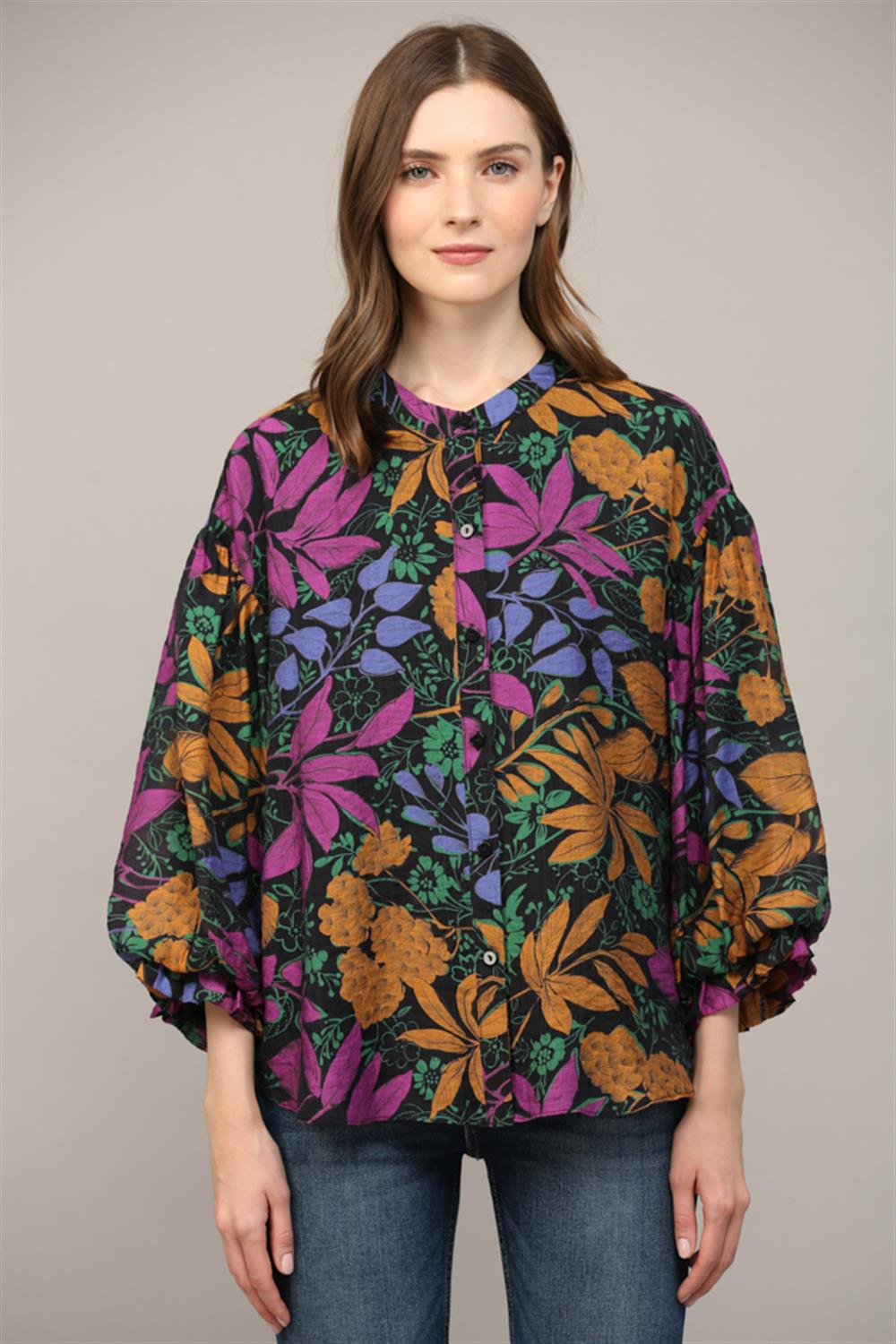 Ava Floral Bubble Sleeve Blouse