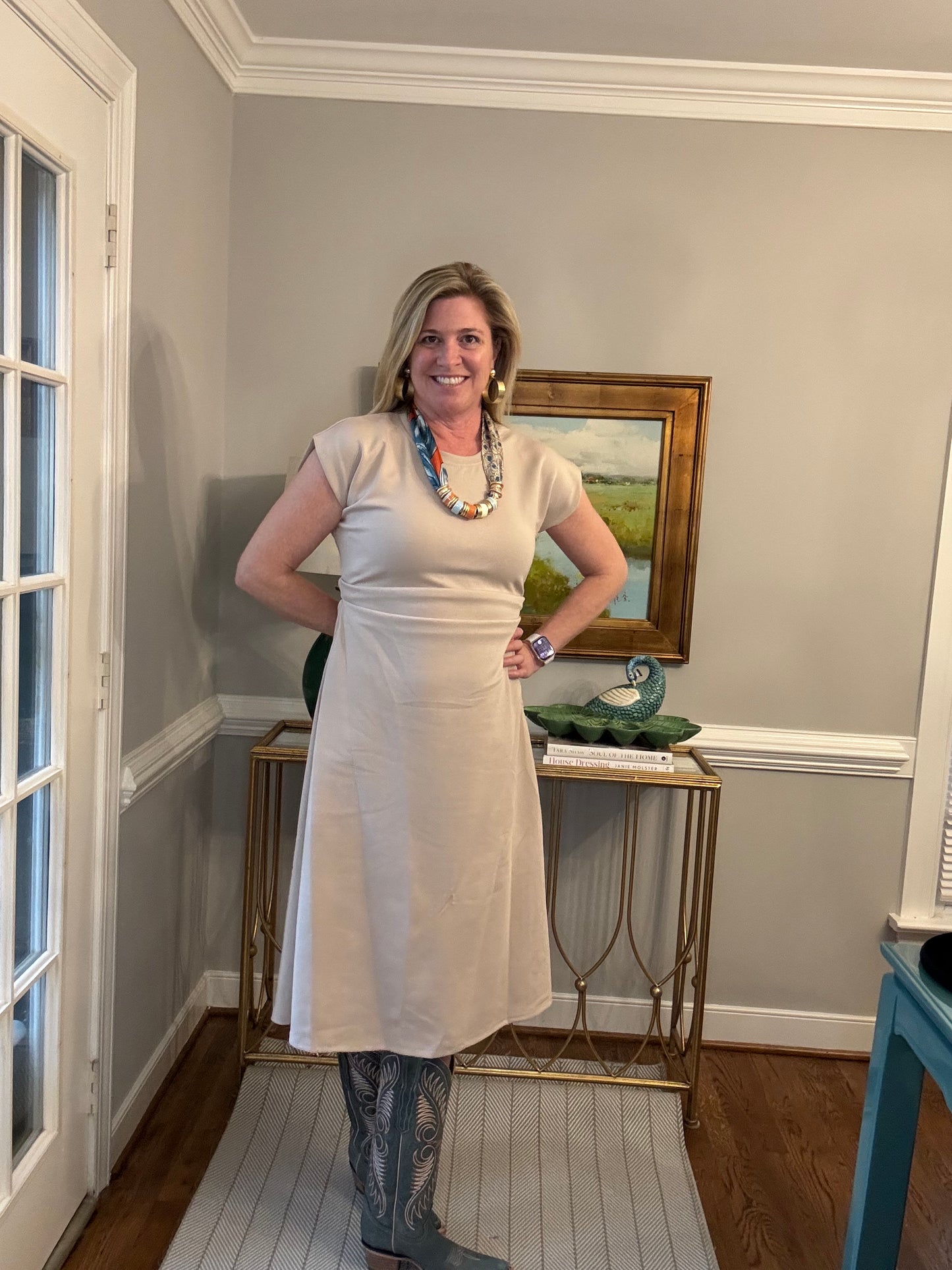 Heidi Khaki Tee Length Dress