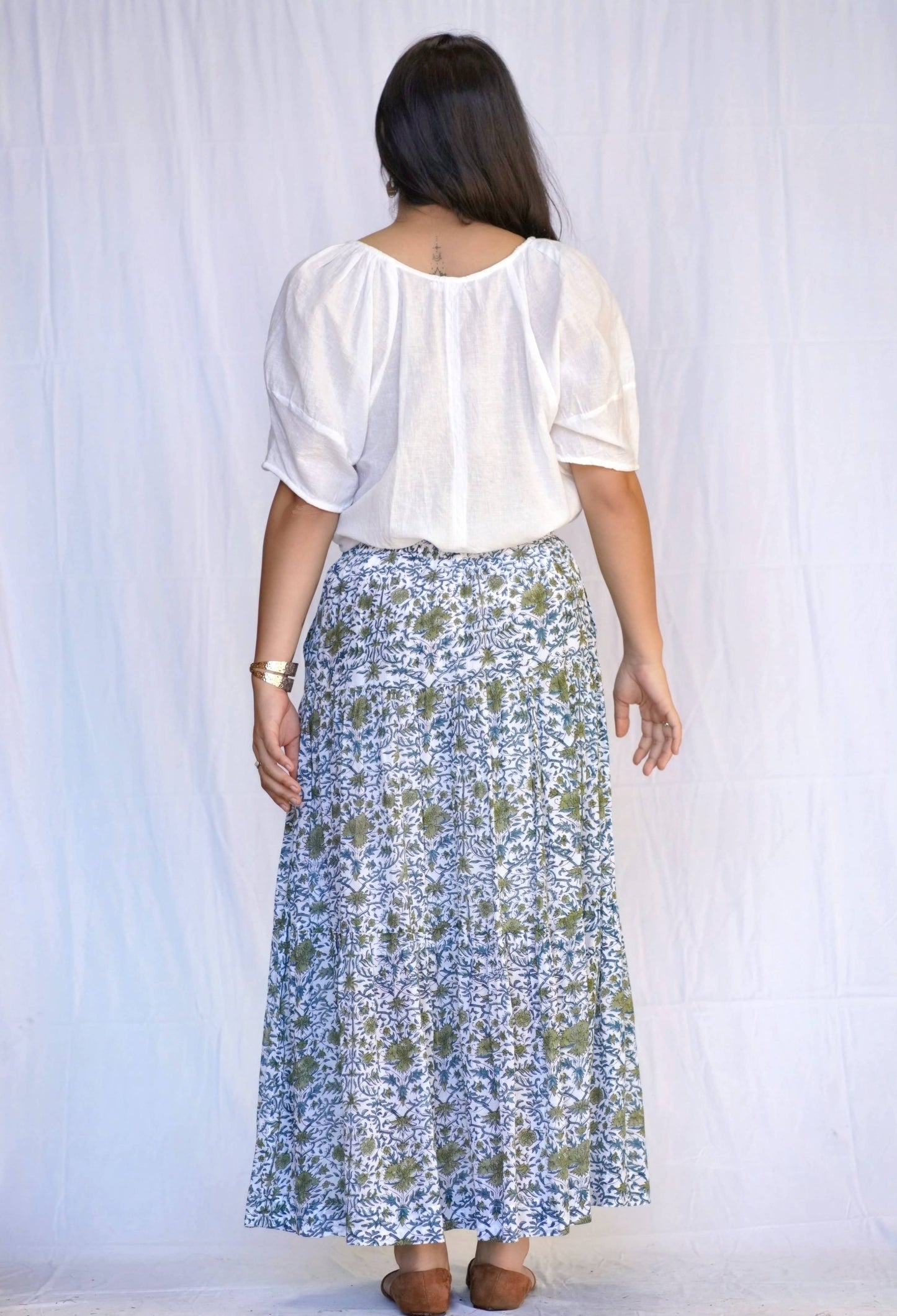Percy Olive Block Printed Skirt