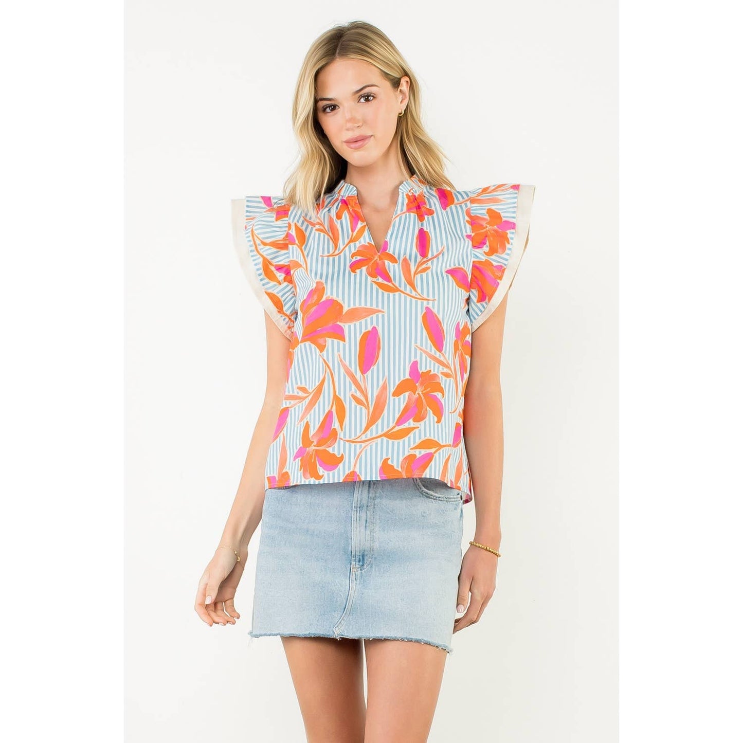 Kendal Striped Floral Print Top