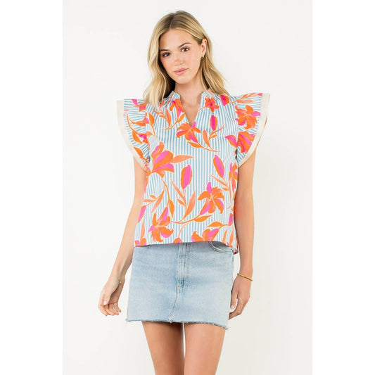 Kendal Striped Floral Print Top