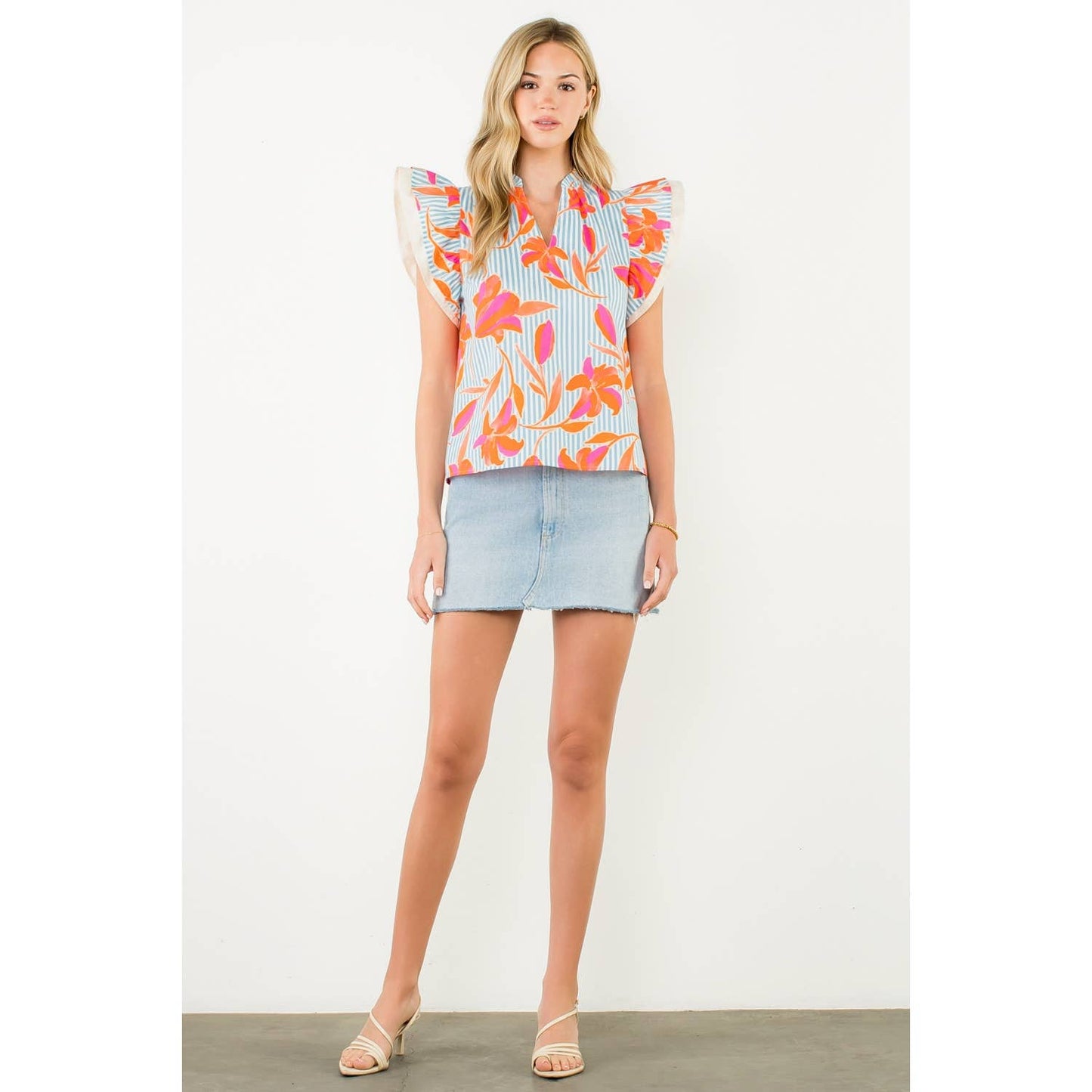 Kendal Striped Floral Print Top