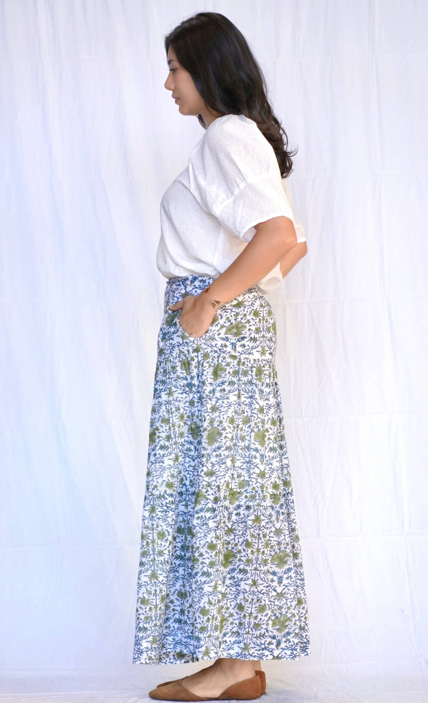 Percy Olive Block Printed Skirt