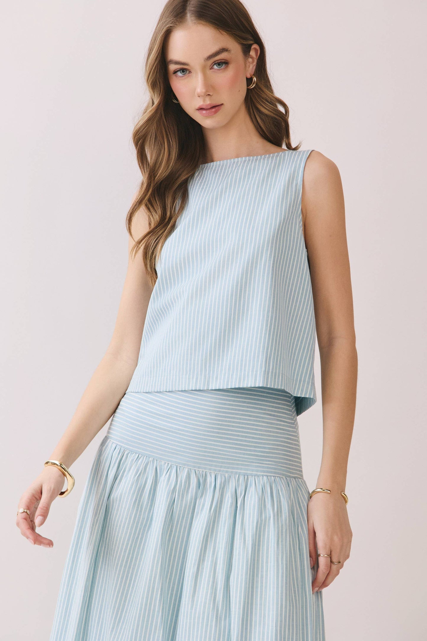 Pearl Stripe Top With Matching Skirt