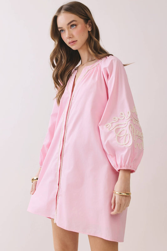 Embroidered Sleeve Baby Doll Dress