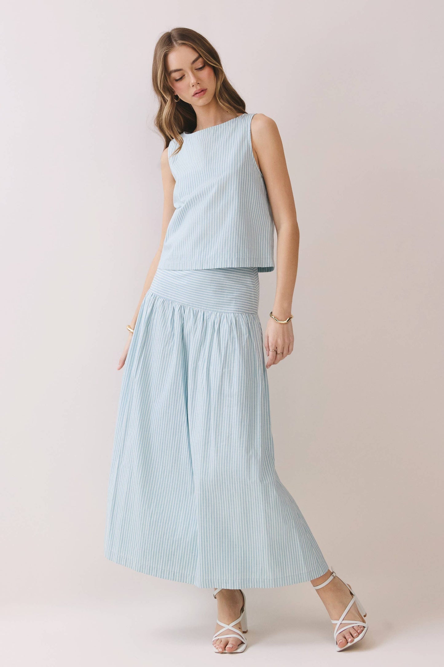 Baby Blue Striped Skirt With Matching Top