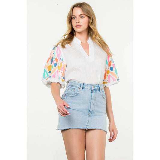 Amery Embroidered Puff Sleeve Top