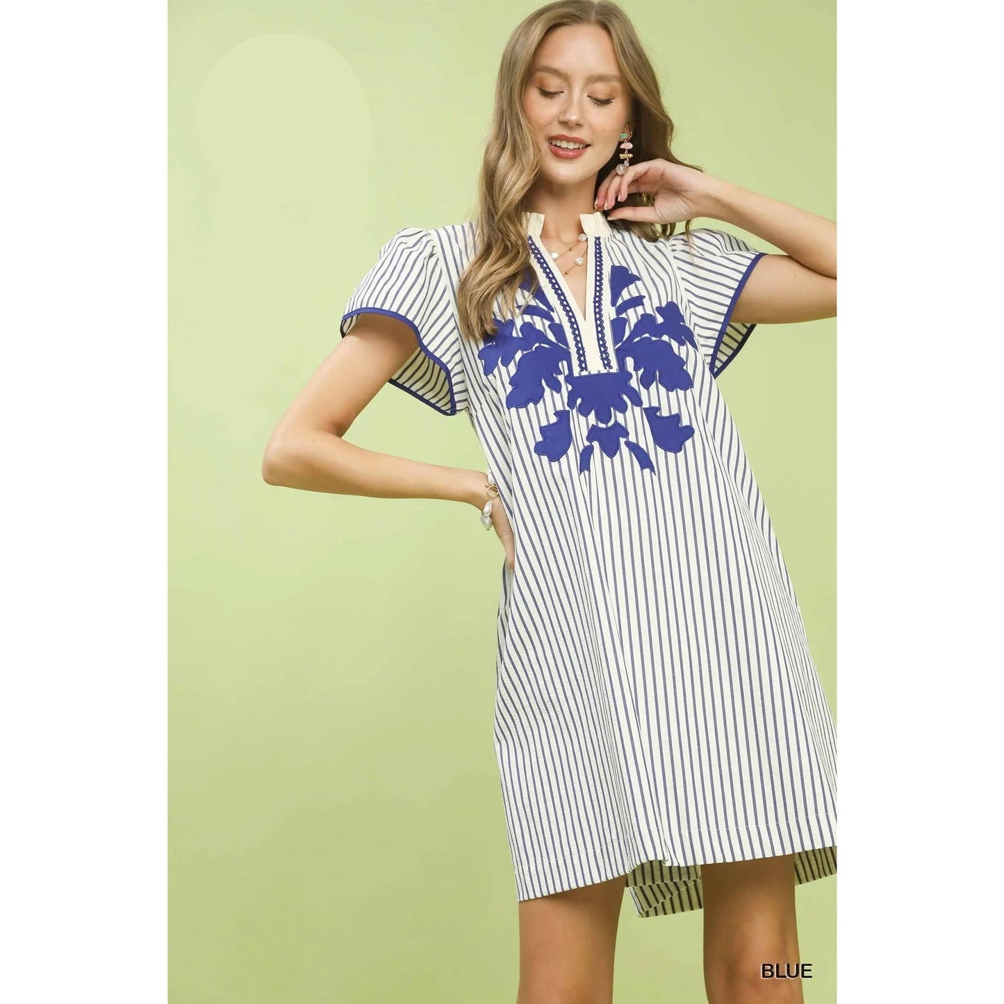 Striped Floral Applique Dress