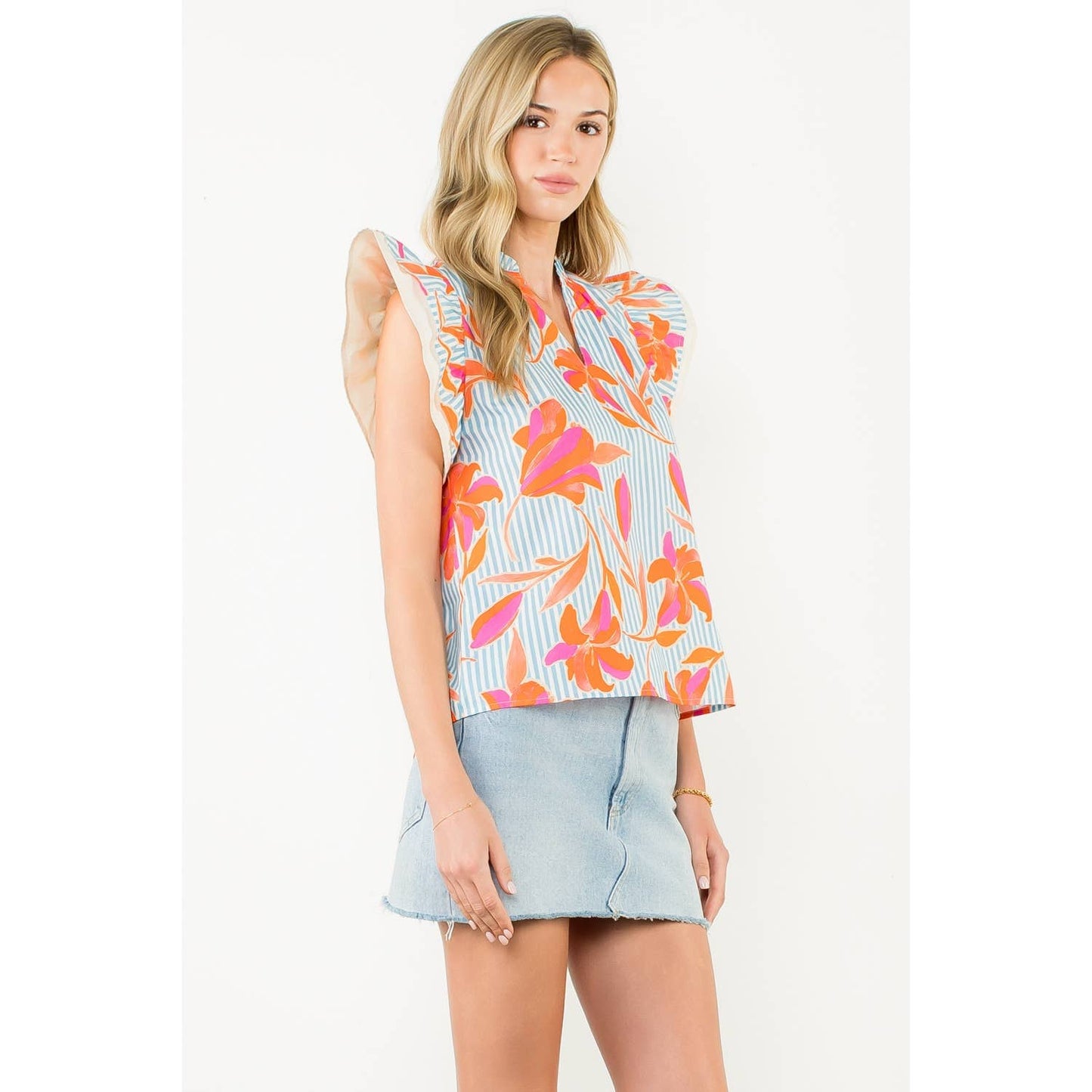 Kendal Striped Floral Print Top