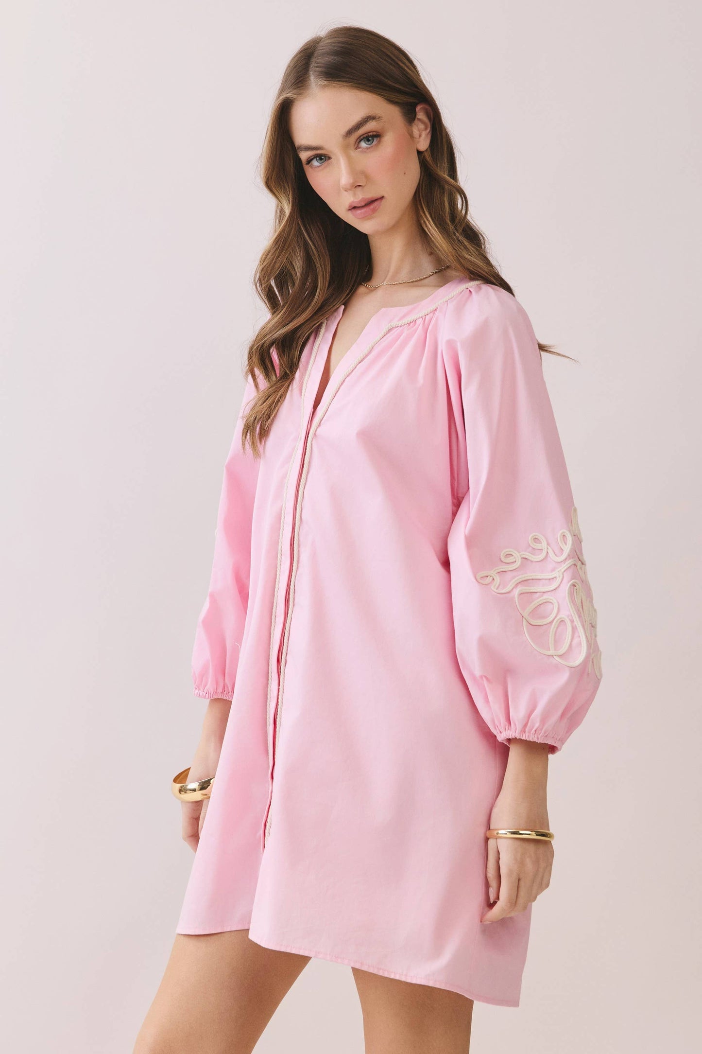 Embroidered Sleeve Baby Doll Dress