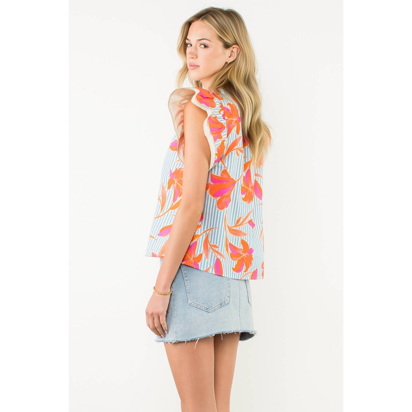 Kendal Striped Floral Print Top