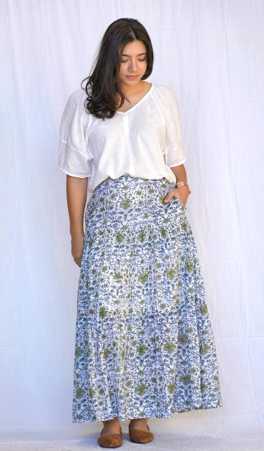 Percy Olive Block Printed Skirt