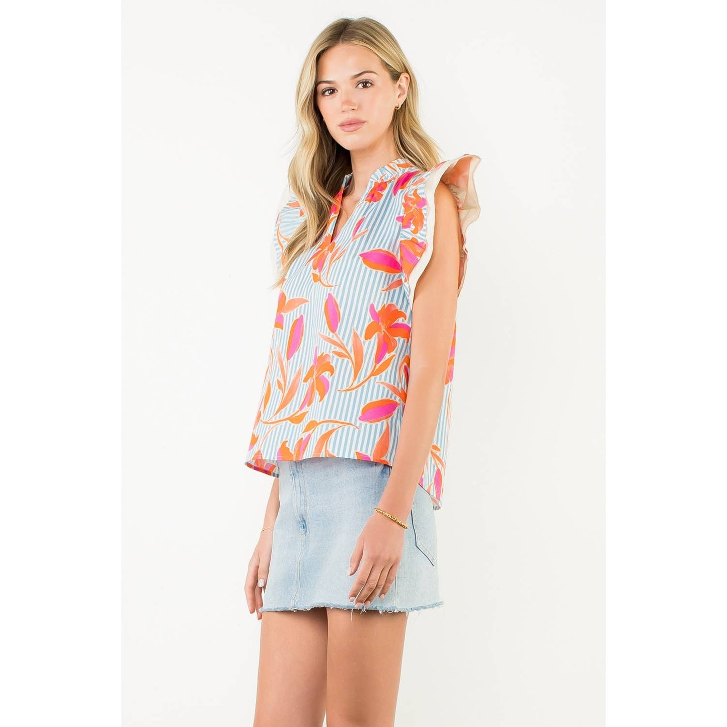 Kendal Striped Floral Print Top