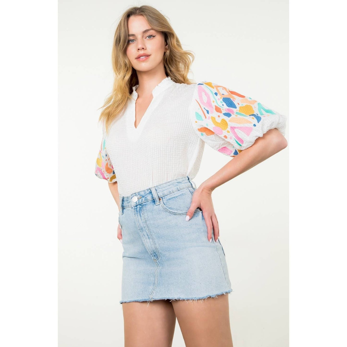 Amery Embroidered Puff Sleeve Top