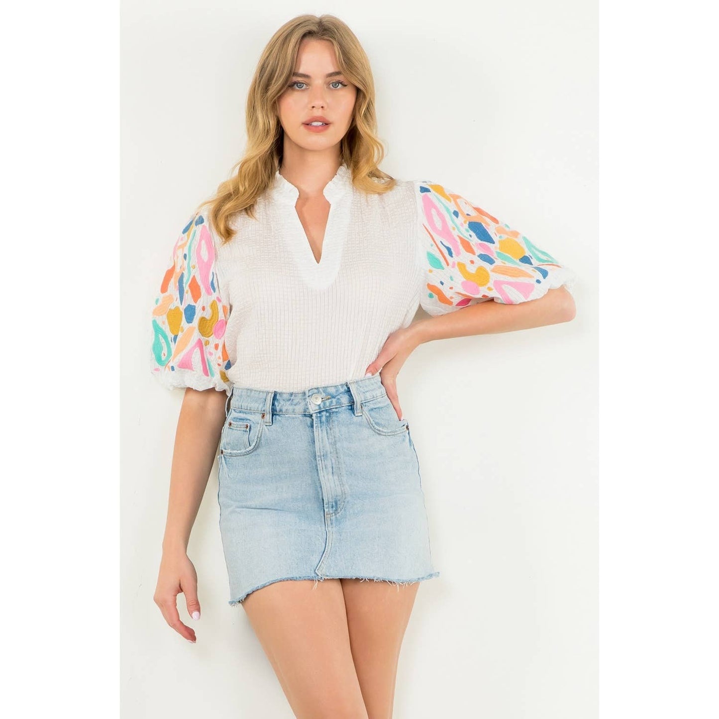 Amery Embroidered Puff Sleeve Top