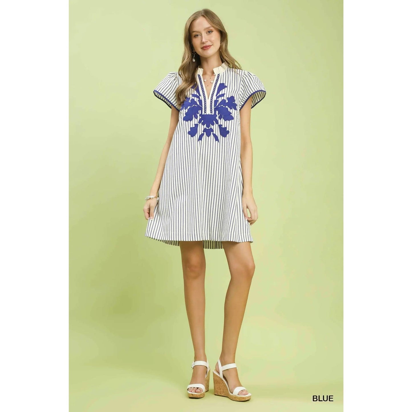Striped Floral Applique Dress