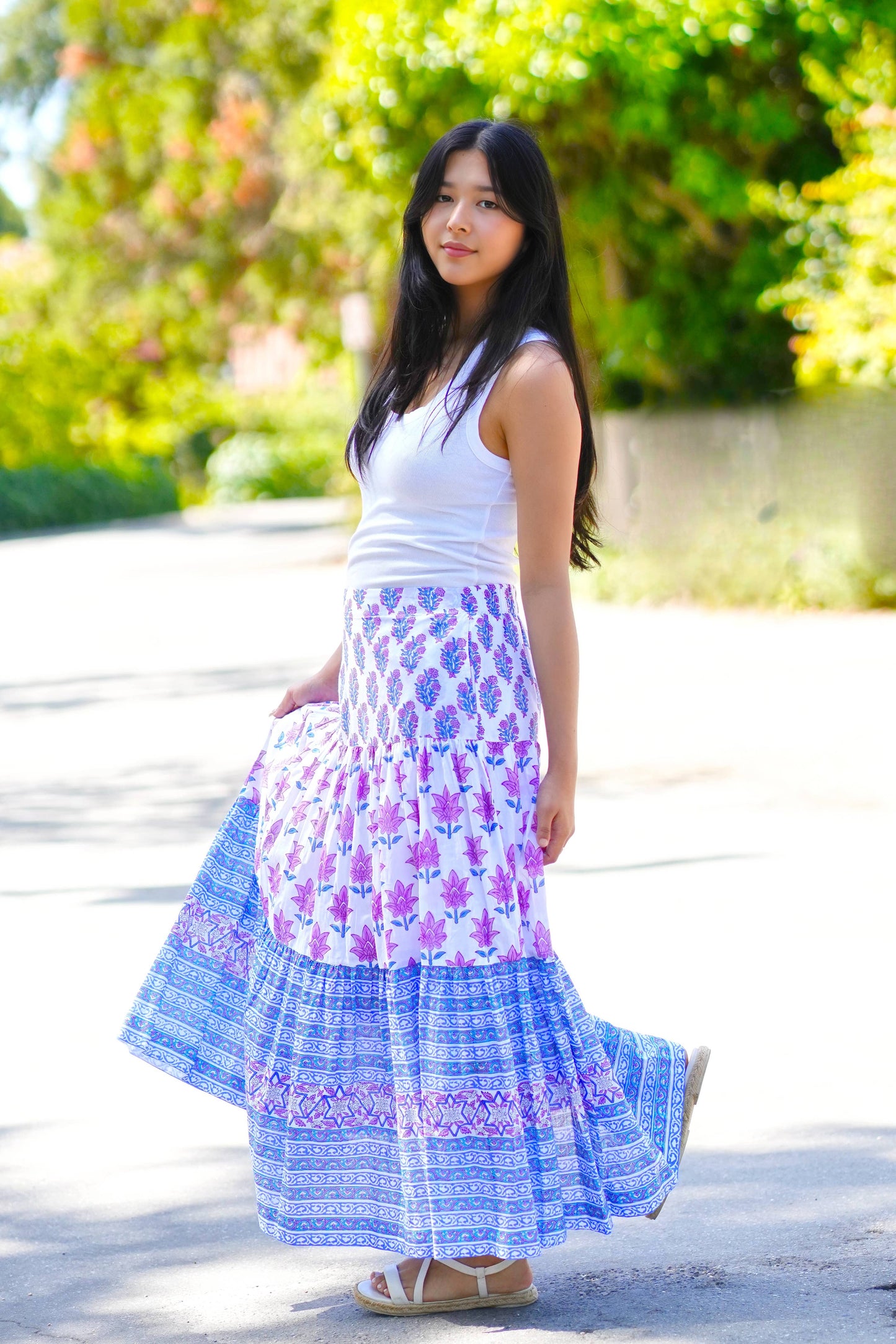 Block Printed Tiered Skirt