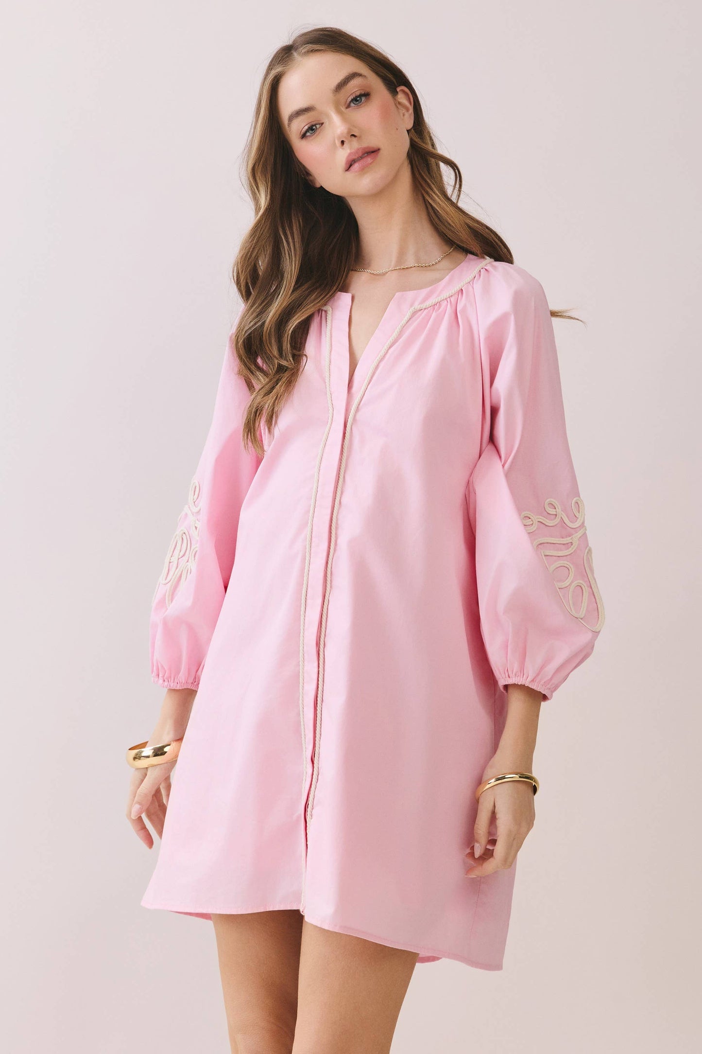 Embroidered Sleeve Baby Doll Dress