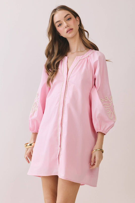 Embroidered Sleeve Baby Doll Dress