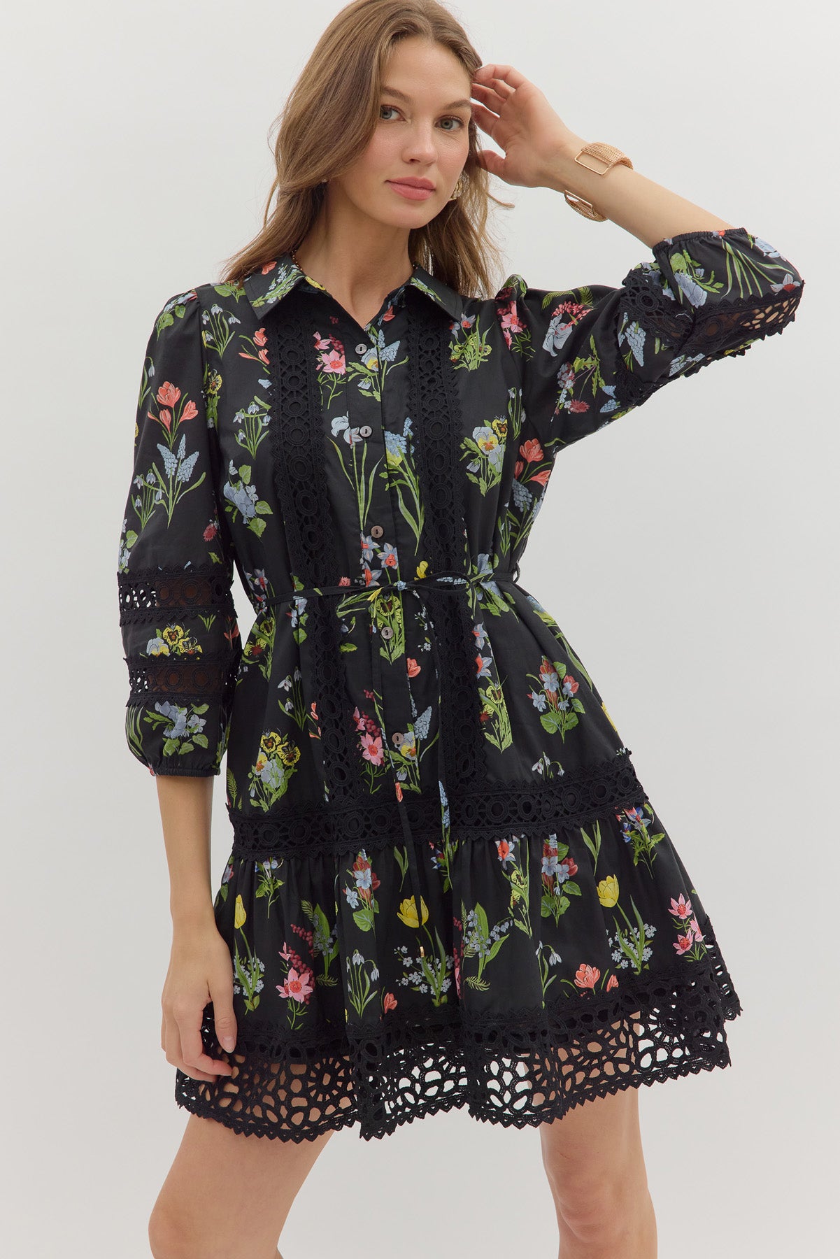 Lily Black Floral Belted Dress
