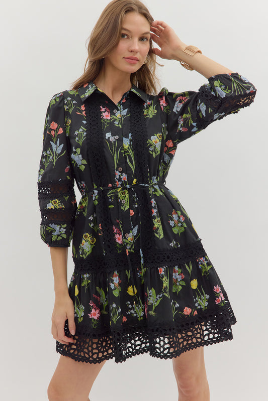Lily Black Floral Belted Dress