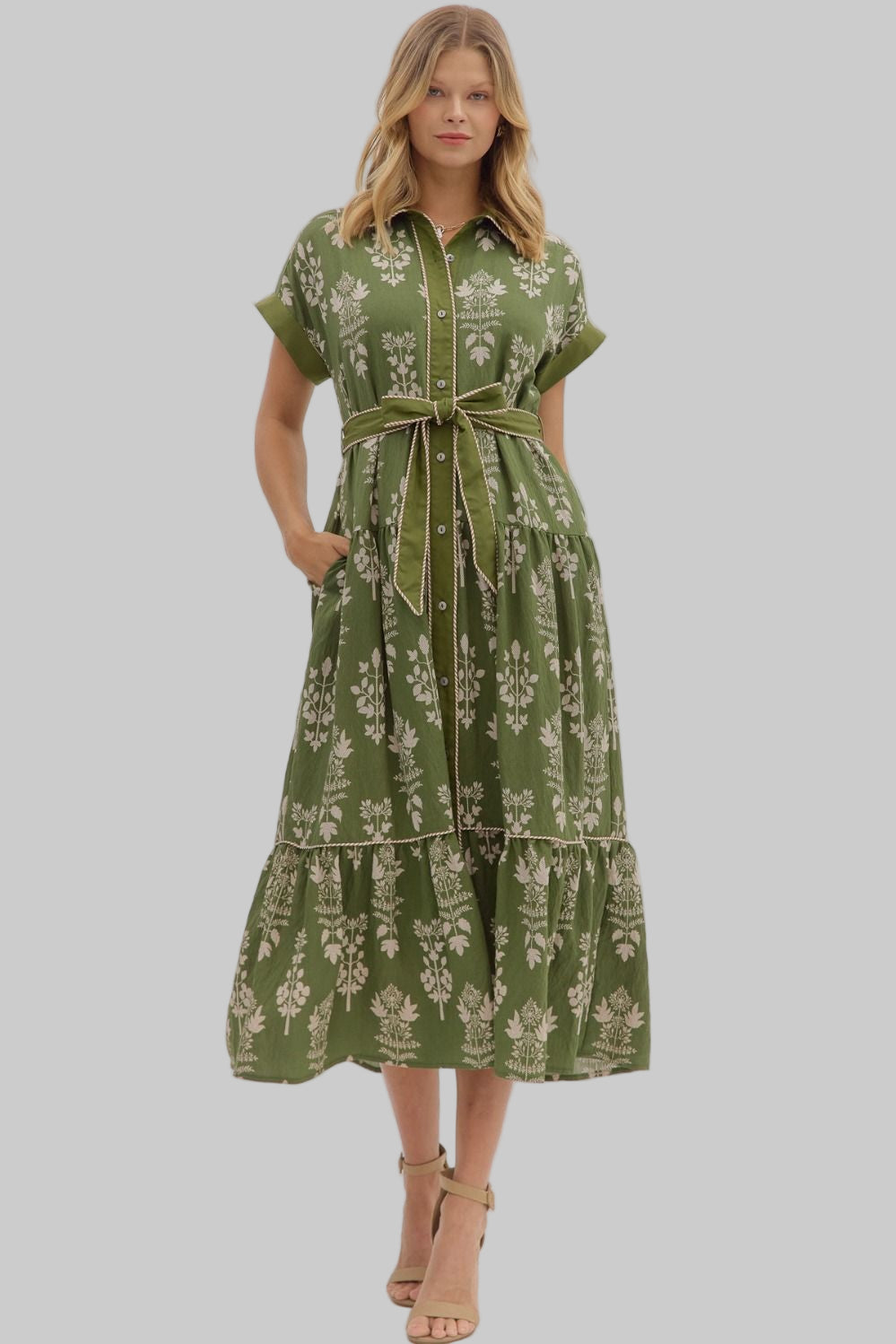 Pixie Olive Belted Dress