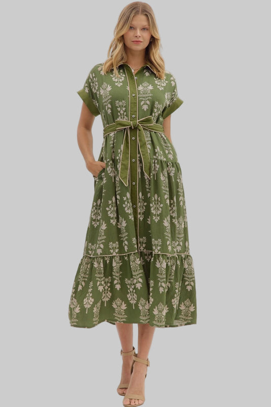 Pixie Olive Belted Dress