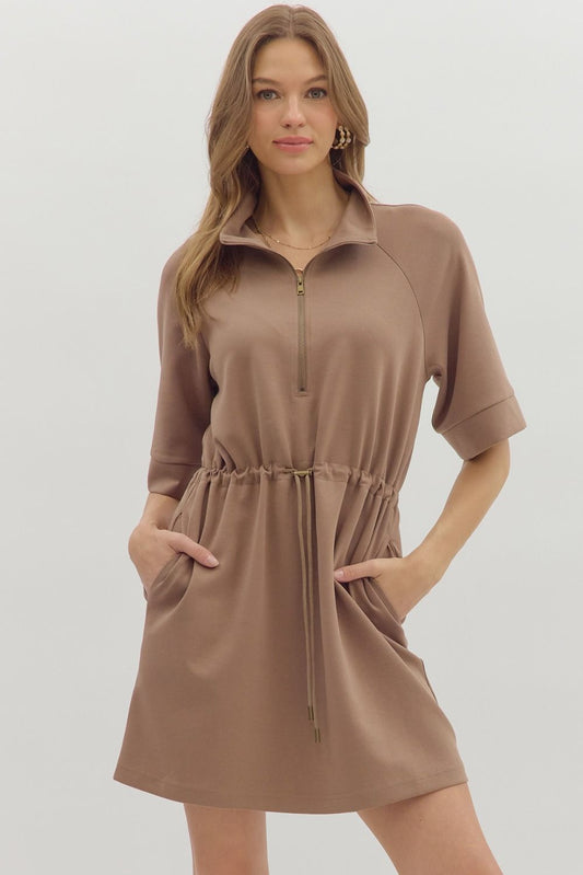 Meredith Khaki Zip Dress