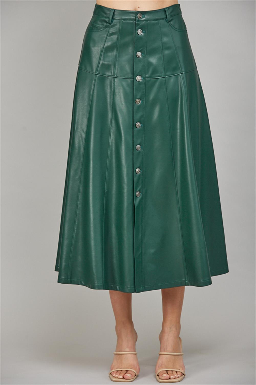 Rowan Green Leather Skirt