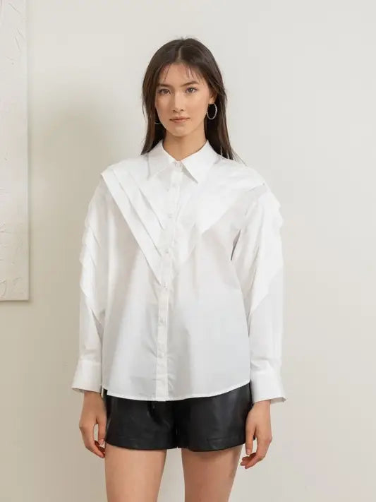 Ann Blair White Pleated Top