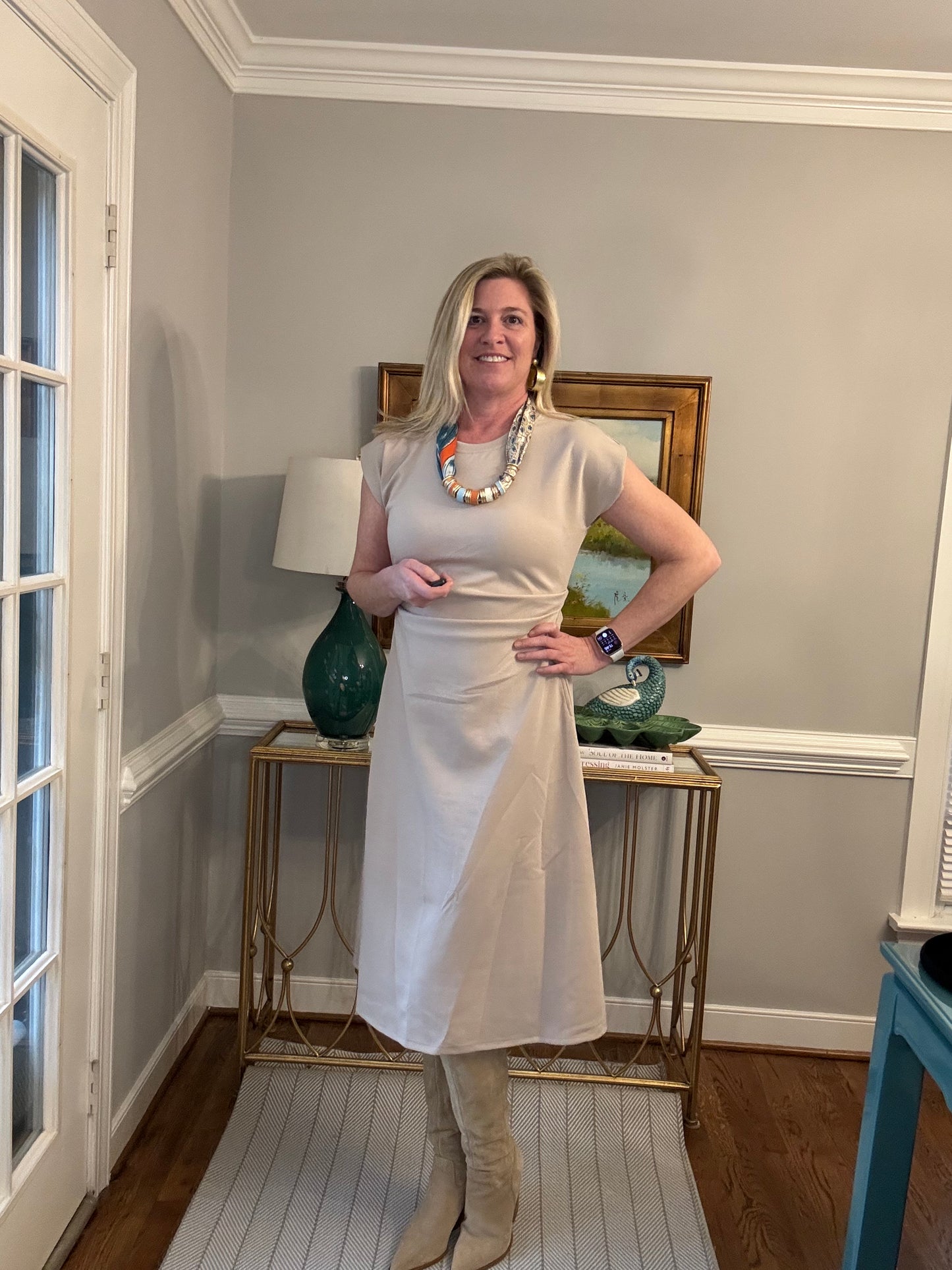 Heidi Khaki Tee Length Dress