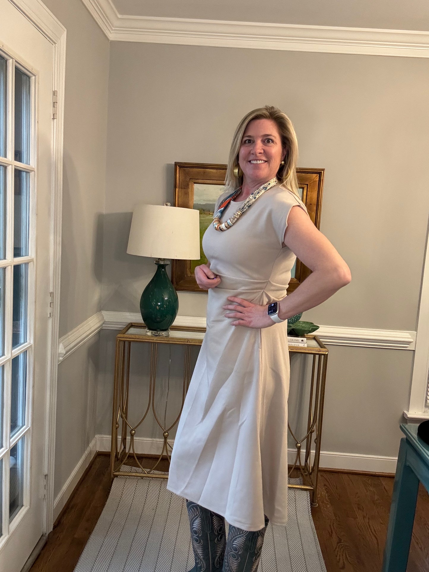 Heidi Khaki Tee Length Dress