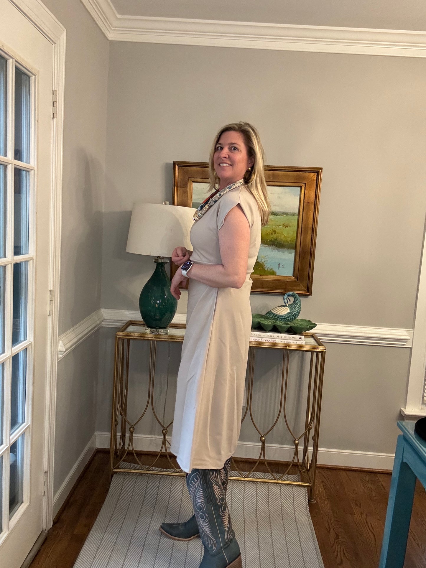 Heidi Khaki Tee Length Dress