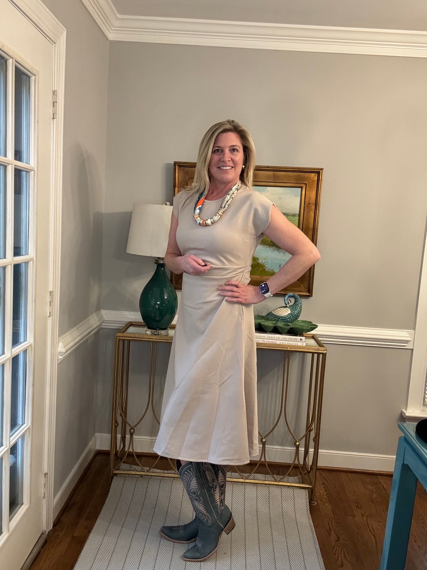 Heidi Khaki Tee Length Dress