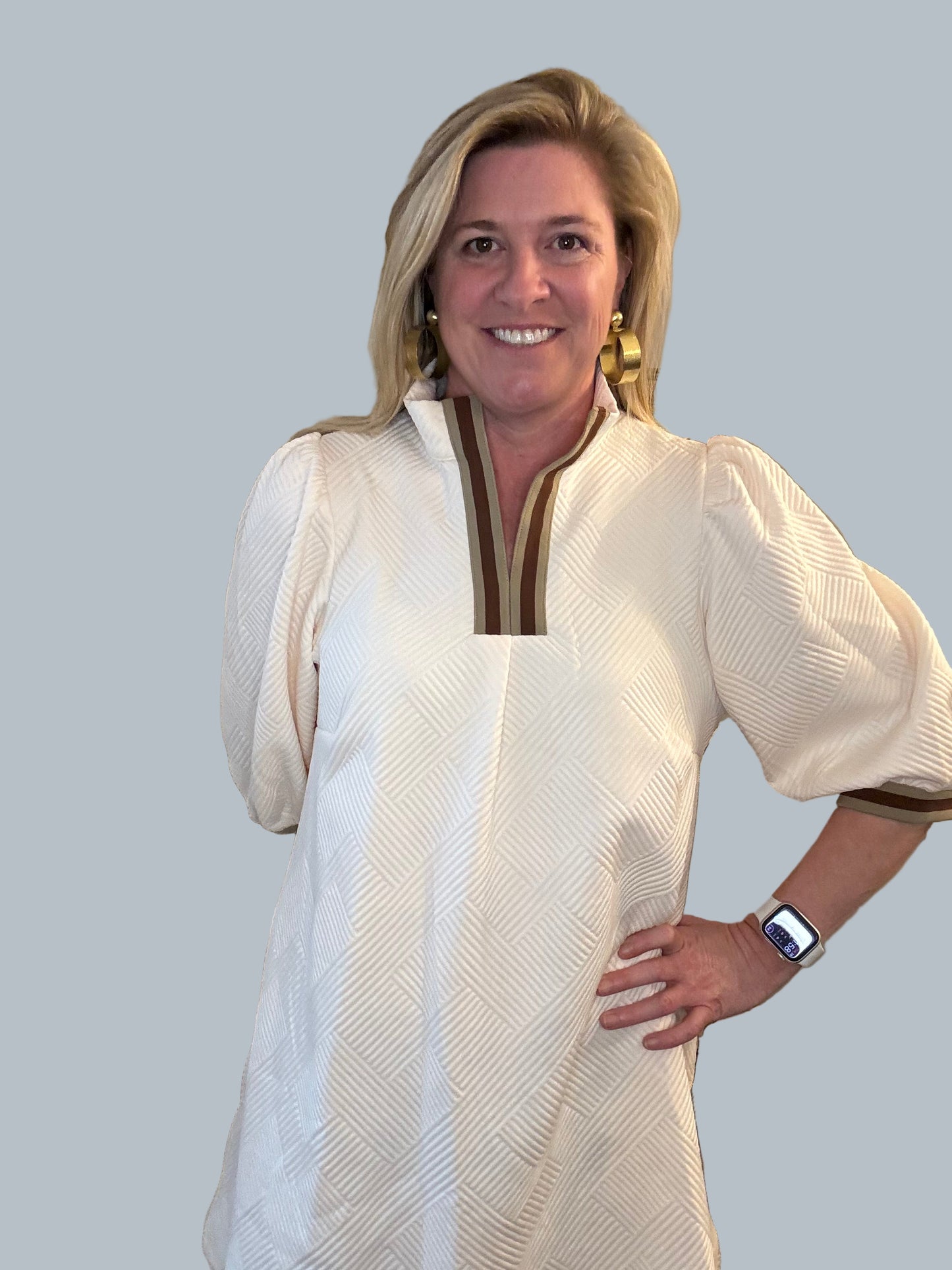 Effie Cream Herringbone Dress