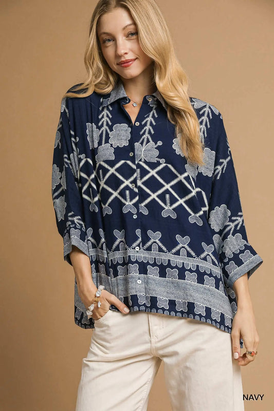 Stacy Mustard Geometric Top
