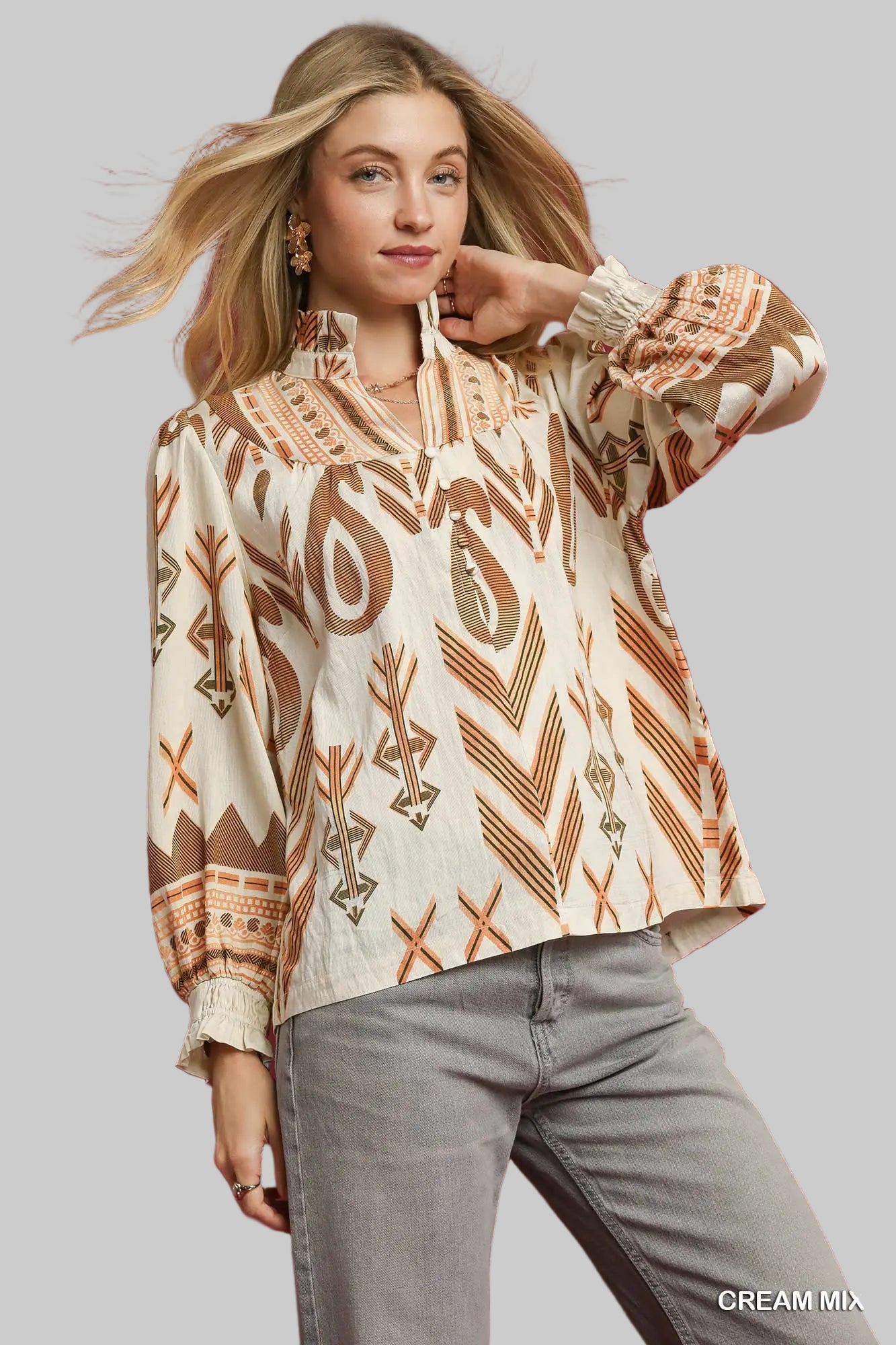 Lacy Ikat Mustard Blouse
