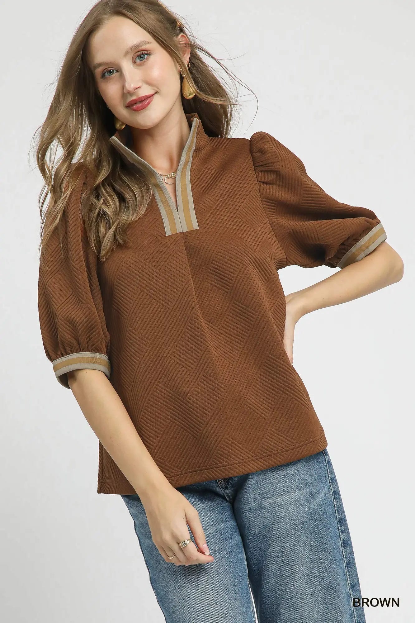 Eileen Brown Herringbone Top