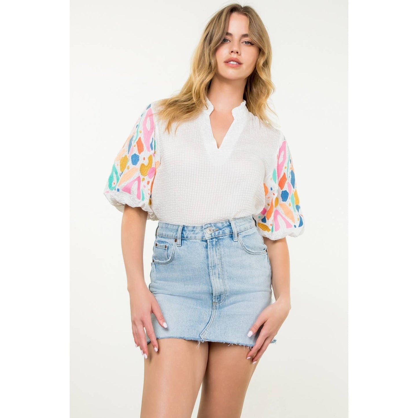 Amery Embroidered Puff Sleeve Top