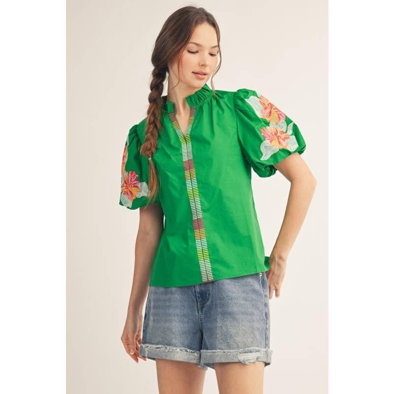 Conway Embroidered Sleeve Top