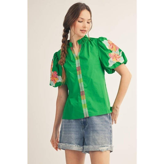 Conway Embroidered Sleeve Top