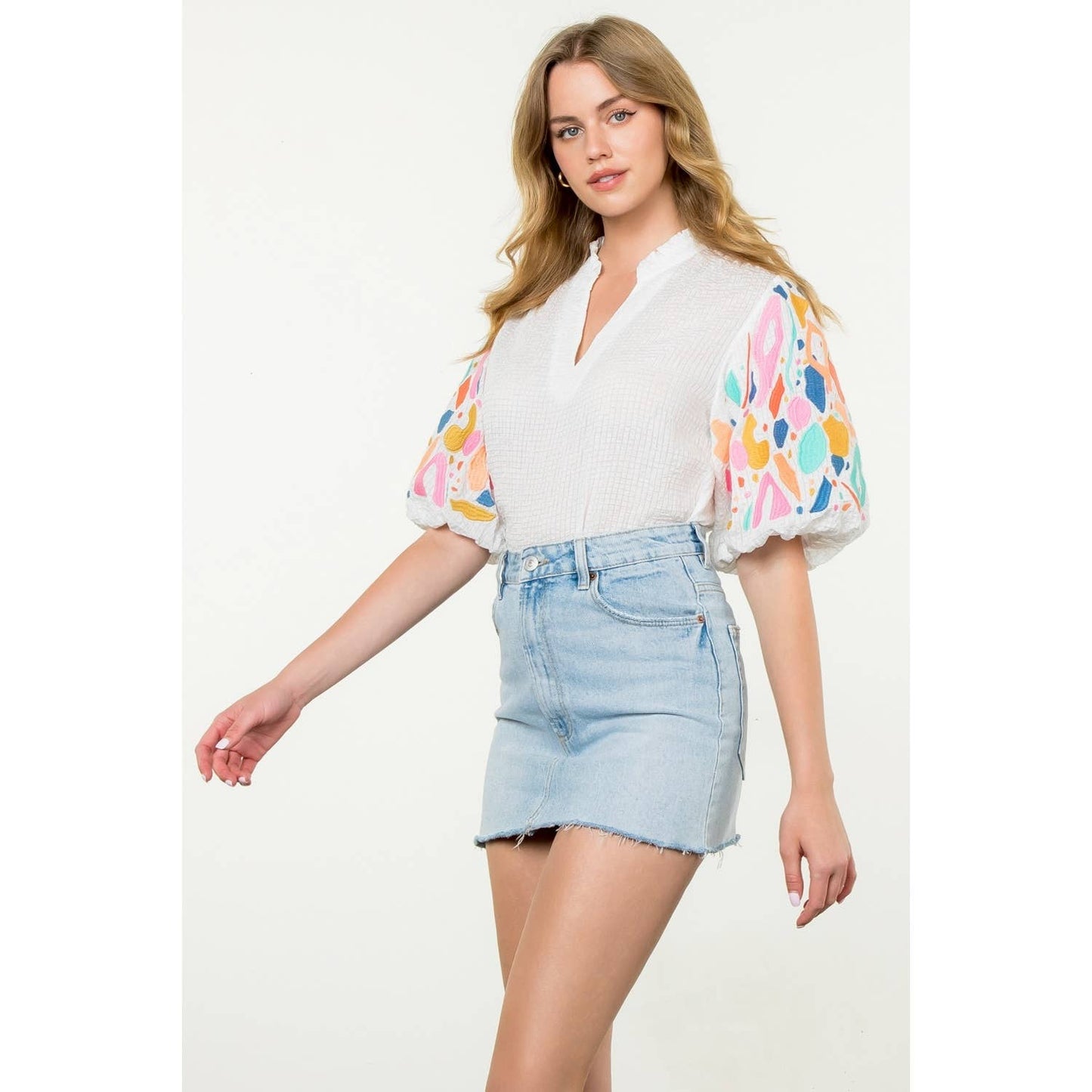 Amery Embroidered Puff Sleeve Top
