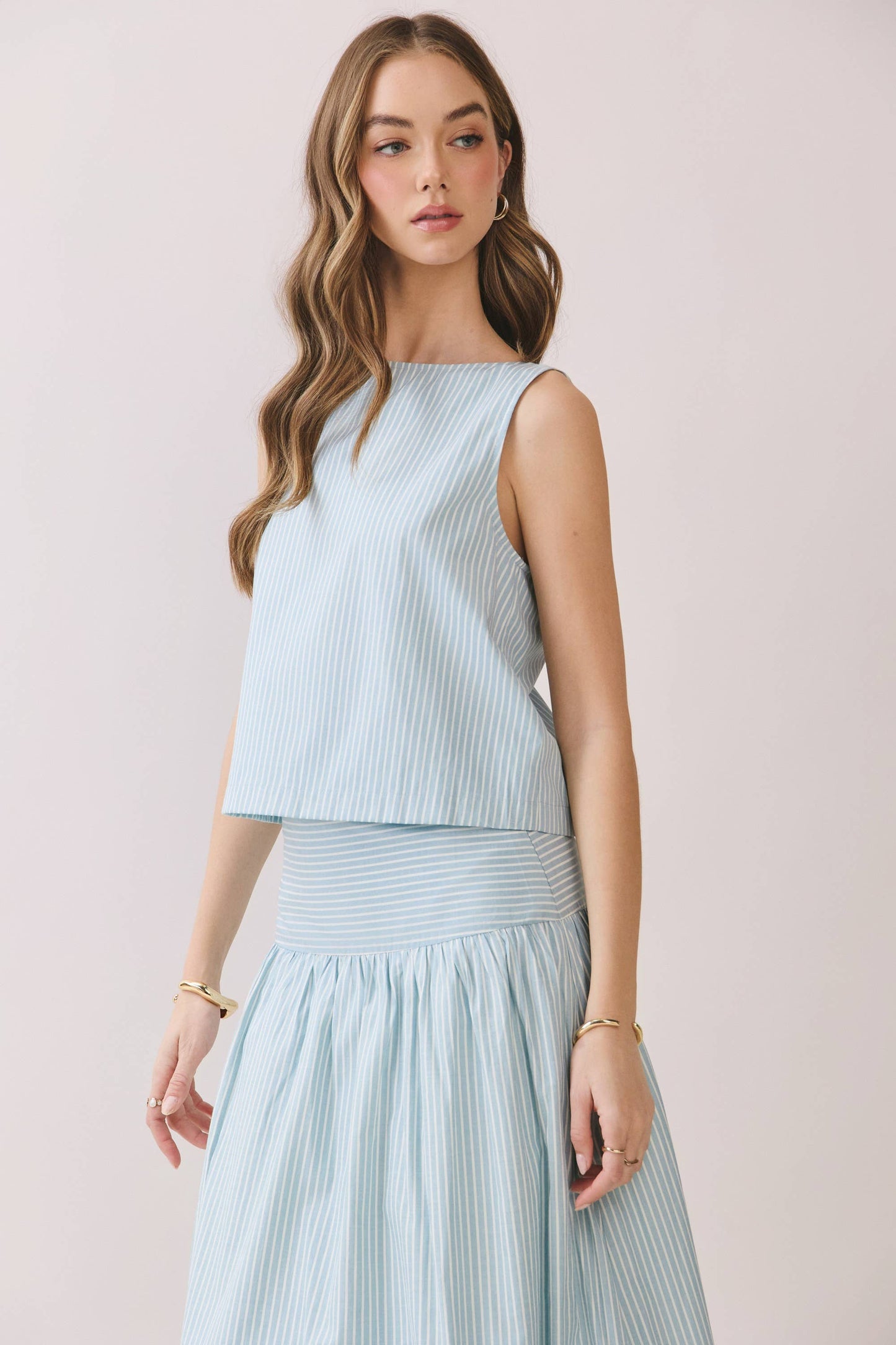 Pearl Stripe Top With Matching Skirt