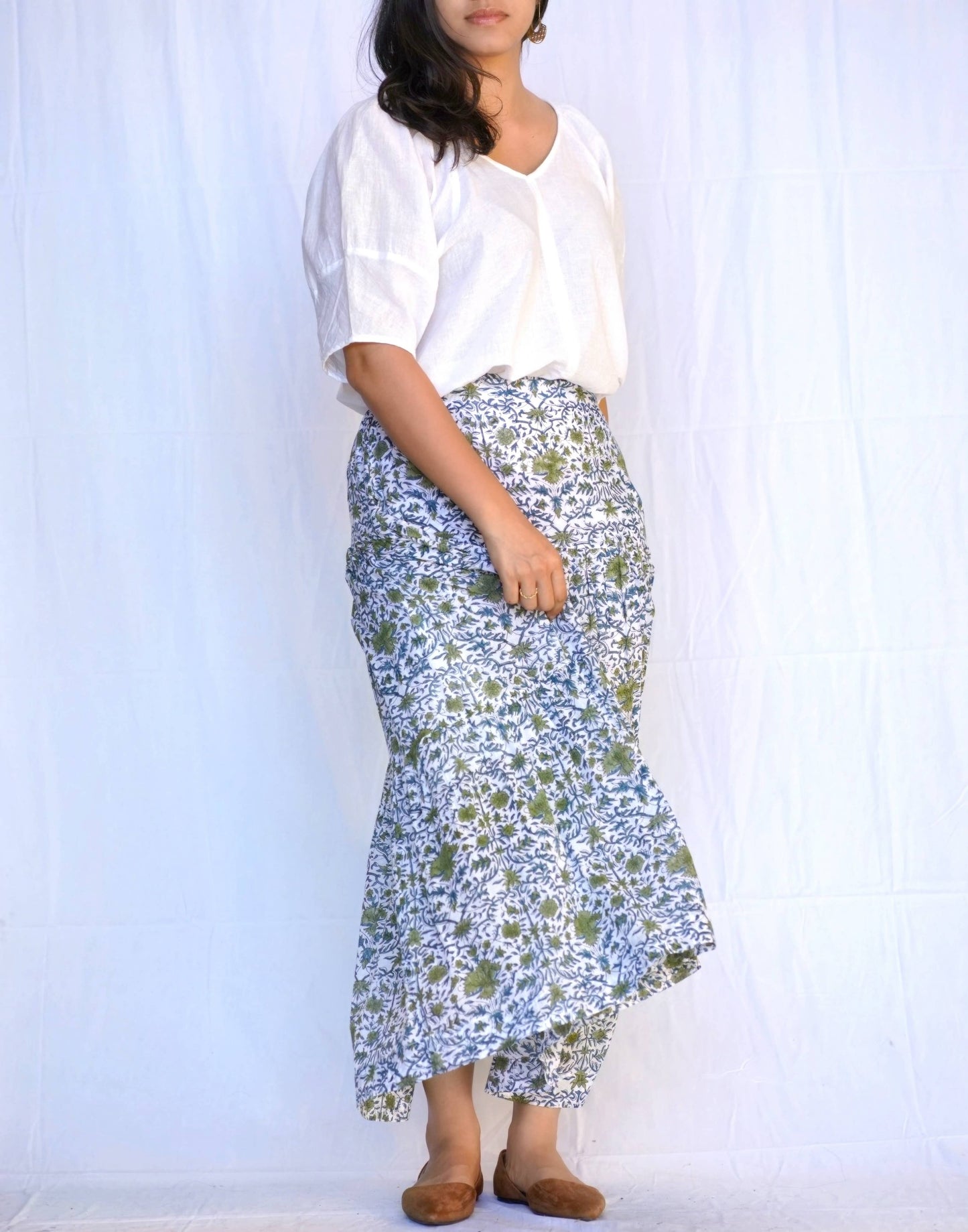 Percy Olive Block Printed Skirt
