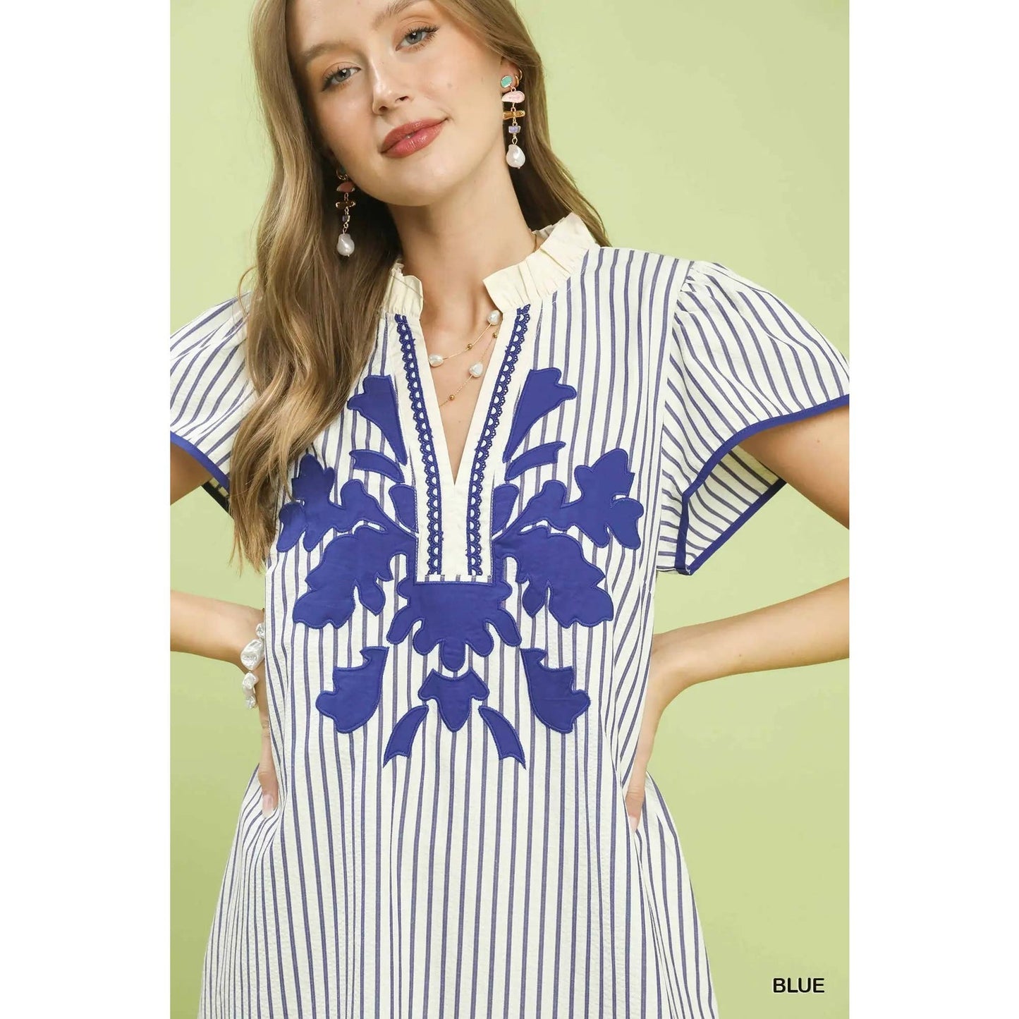 Striped Floral Applique Dress