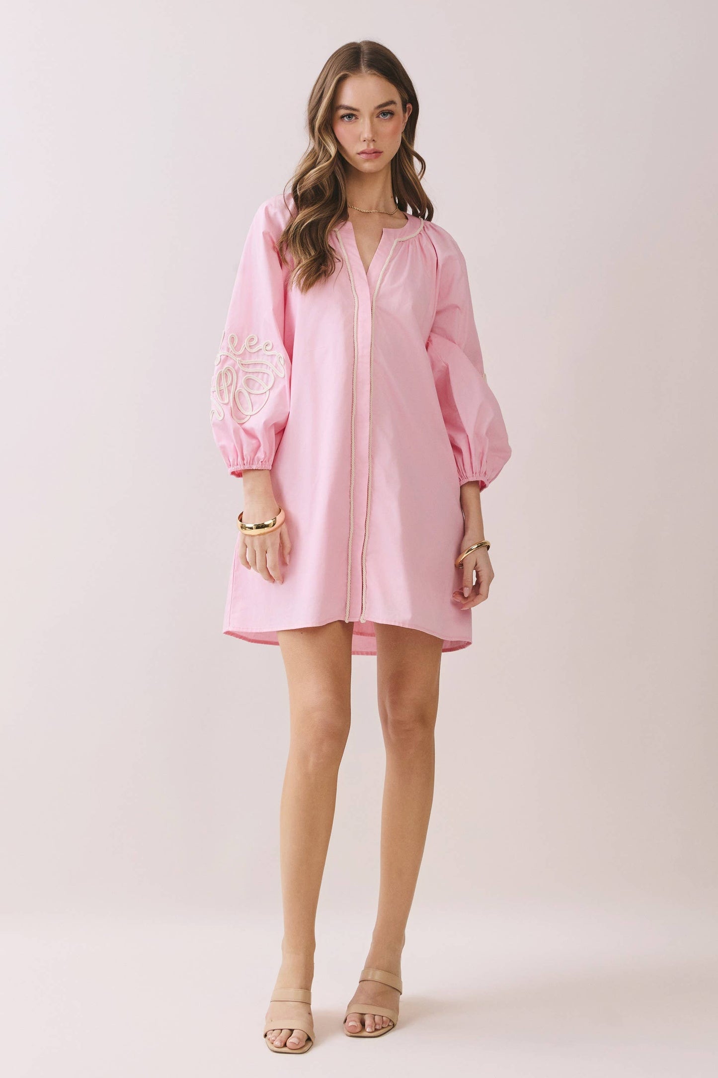 Embroidered Sleeve Baby Doll Dress