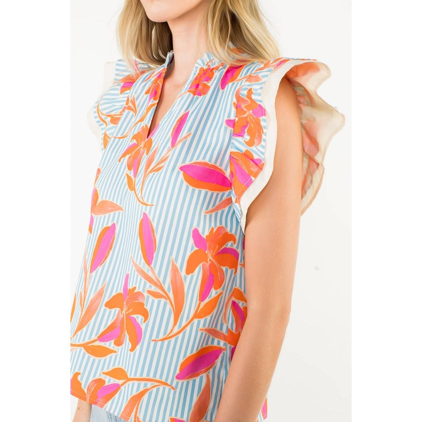 Kendal Striped Floral Print Top